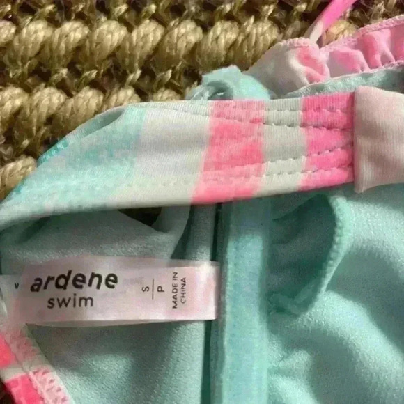 Ardene Ruched Strappy Bikini top and bottom multicolour White Blue Pink size S - Picture 6 of 8